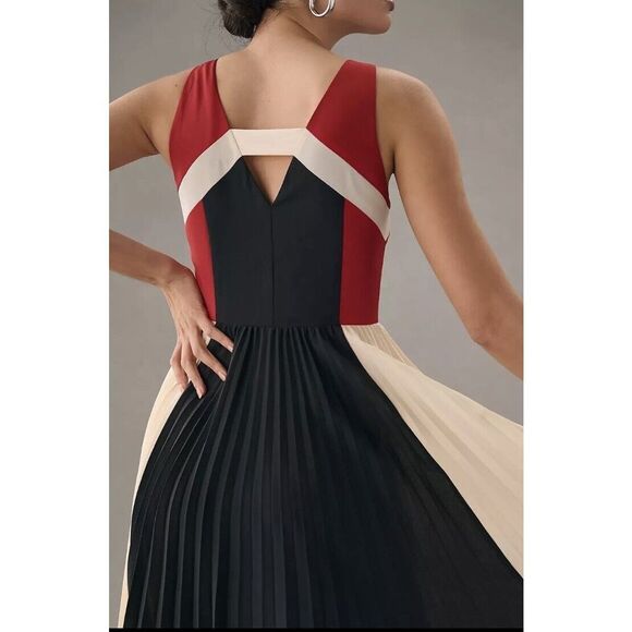 Anthropologie Maeve Pleated Colorblock Midi Dress Size 4 B34 - Picture 3 of 9